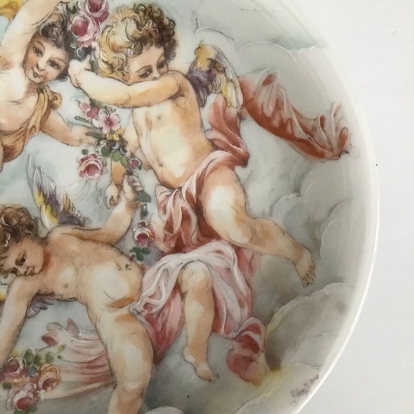 Limoges France Gold Accent Plate Dish 7.5” Hand Painted Cherubs Porcelain Signed - Picture 8 of 16